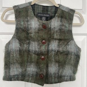 Banana Republic Wool, Mohair Green Vest with Plaid lining, Brown Button Vintage
